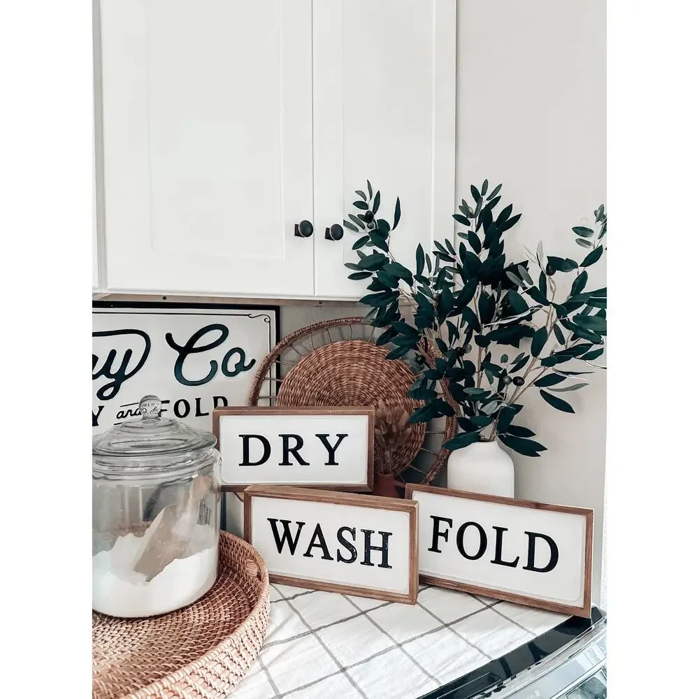 3 Farmhouse Wash Dry Fold Laundry Room Signs Decor